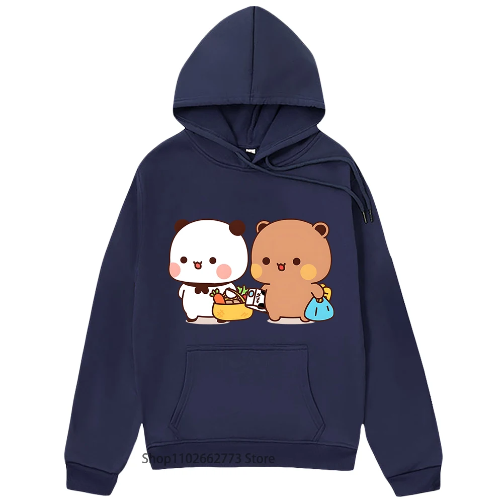 Cute Bubu and Dudu Go To Grocery Together Hoodie Couple Kawaii Graphic Sweatshirt Funny Panda Bear Top Fleece Women Men Pullover grocery box latch glove box buckle beige car accessories for camry xv40 2006 2011 for toyota glove box tool l r plastic car none