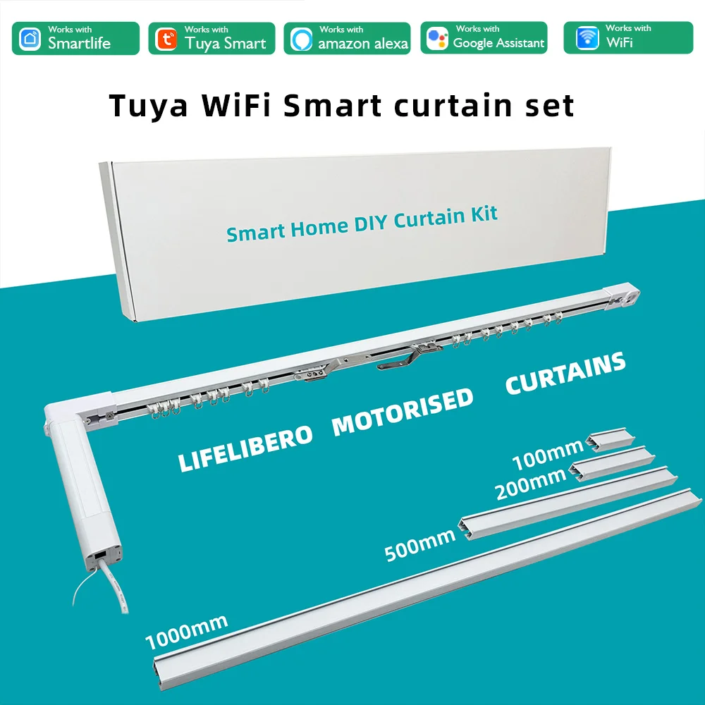 Tuya Wifi 스마트 커튼 드라이버, 리모컨 및 전동 레일 트랙 Alexa를 갖춘 자동 DIY 스마트 커튼 키트 시스템