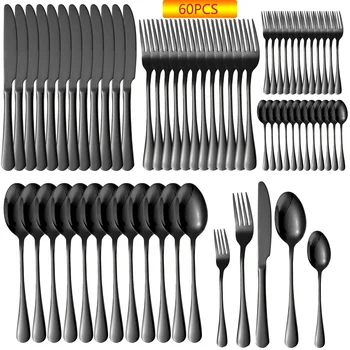 60pcs Black Silverware Set For 1 1