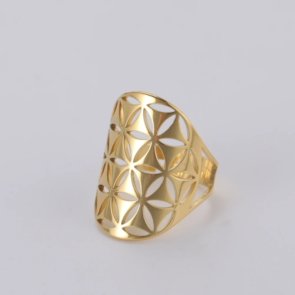 Flower Of Life Ring Adjustable Stainless Steel Sacred Geometry_voghion.com