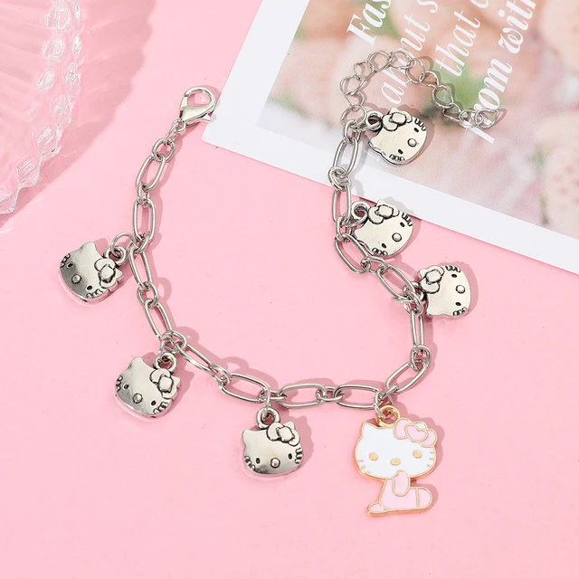 Silver Colour Hello Kitty Metal Enamel Pendant Bracelet Cartoon Anime  Sanrio Collection Bracelet for Women Jewelry Toy Gift - AliExpress