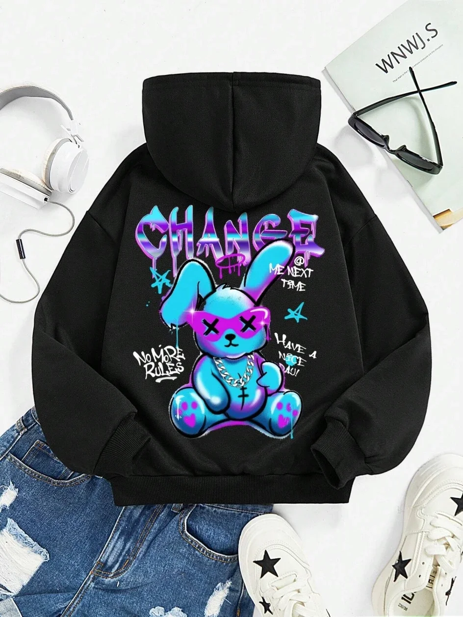 

Trendy Rabbit Cartoons Print Sweatshirt Female Fashion All-Match Street Hoody Crewneck Casual Hoodies Pullover Oversize Clothing