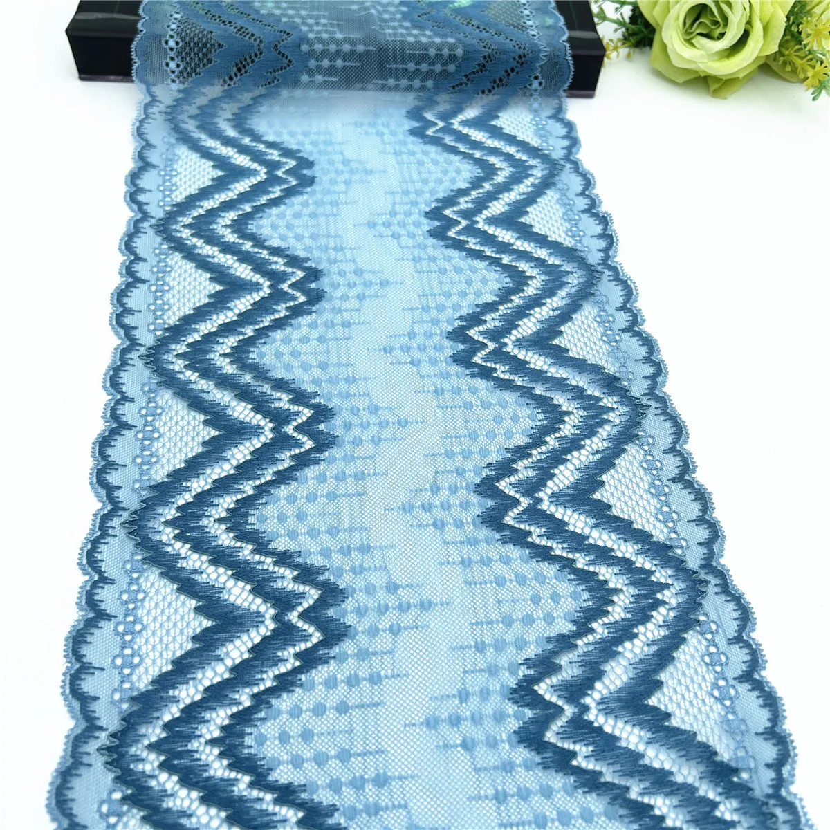 Wholesale Width 20cm Blue Elastic Stretch Lace 1