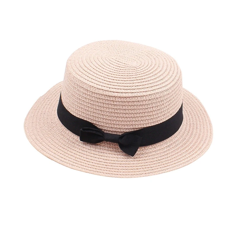 Women's British-Style Summer Hat Simple Small-Brimmed Straw Hat Korean-Style Bow-Knot Flat-Top Sun Hat Popular Women's Straw Hat