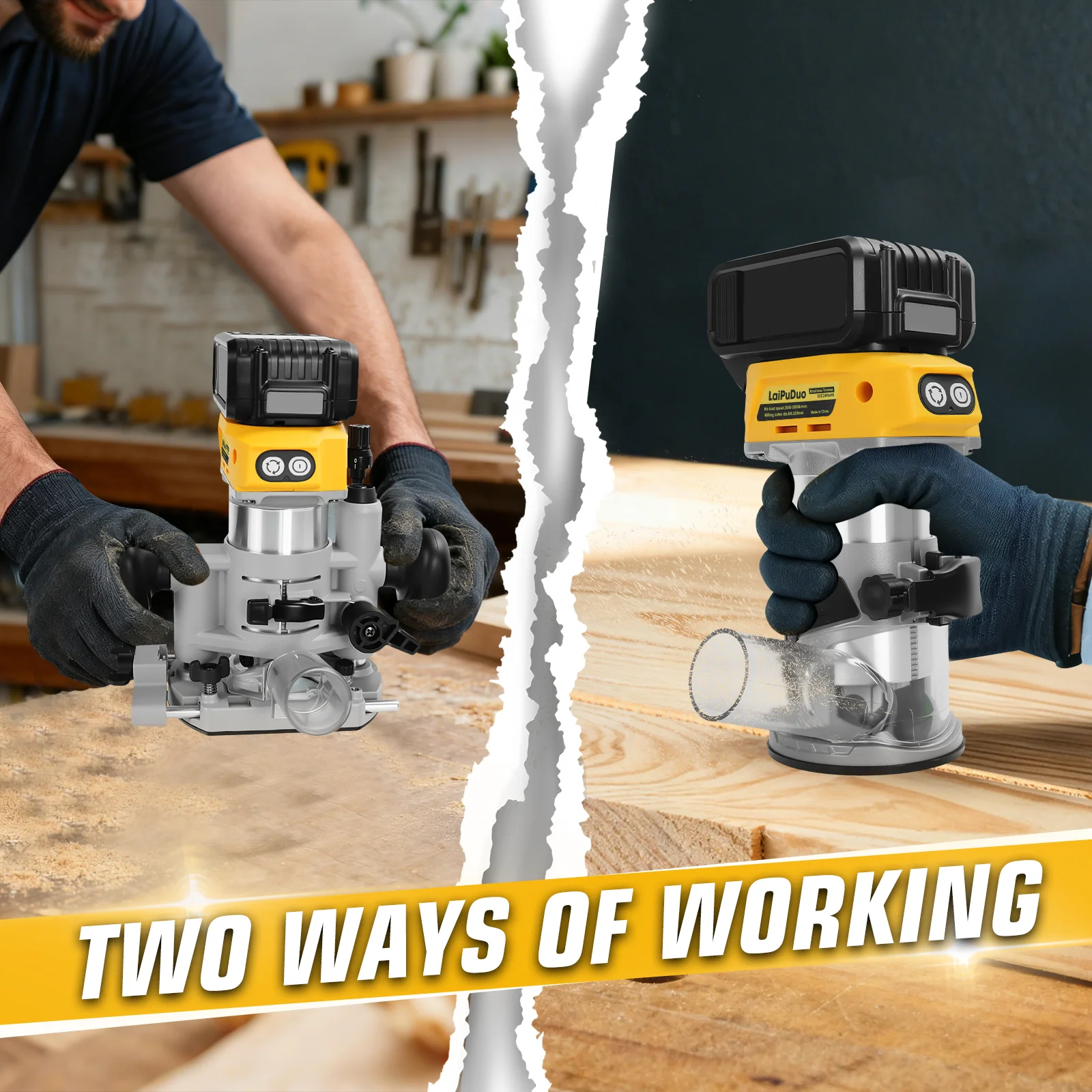 Brushless Wood Router Wood Trimmer Cordless Woodworking Slotting Milling Engravi