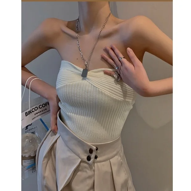 

tube top European and American elastic outer wear cropped knitted top