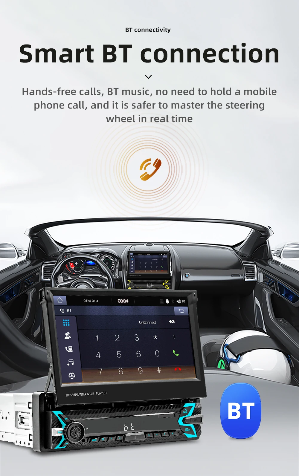 1Din Car Radio Player 7"MP5 Player Retractable Touch Screen Car Wireless CarPlay Android Auto Mirror Link Video USB TF BT Player 18 Sfbf22ccccb904d4983631cabf7ee6bfdU 1Din Car Radio Player 7"MP5 Player Retractable Touch Screen Car Wireless CarPlay Android Auto Mirror Link Video USB TF BT Player