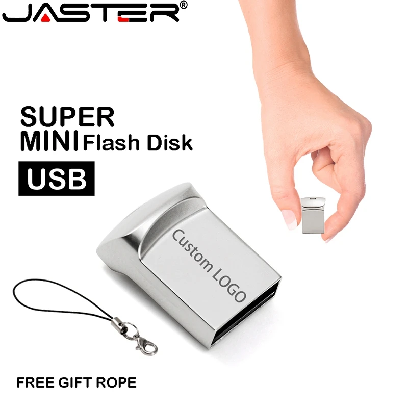 JASTER Mini Metal USB 2.0 Flash Drive 64GB Creative Business Gifts Memory Stick 32GB High speed Pen Drive Silver Storage Devices