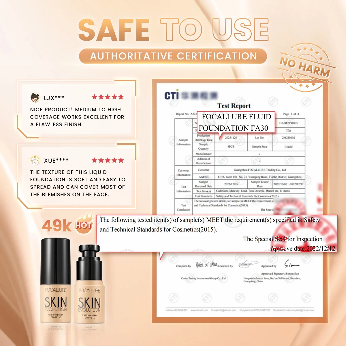 FOCALLURE Liquid Foundation Cream Professional Full Coverage Waterproof Brighten Face Concealer Makeup Base Women Cosmetics For Liquid Foundation Makeup Cosmetics Makeup Cream Waterproof Foundation