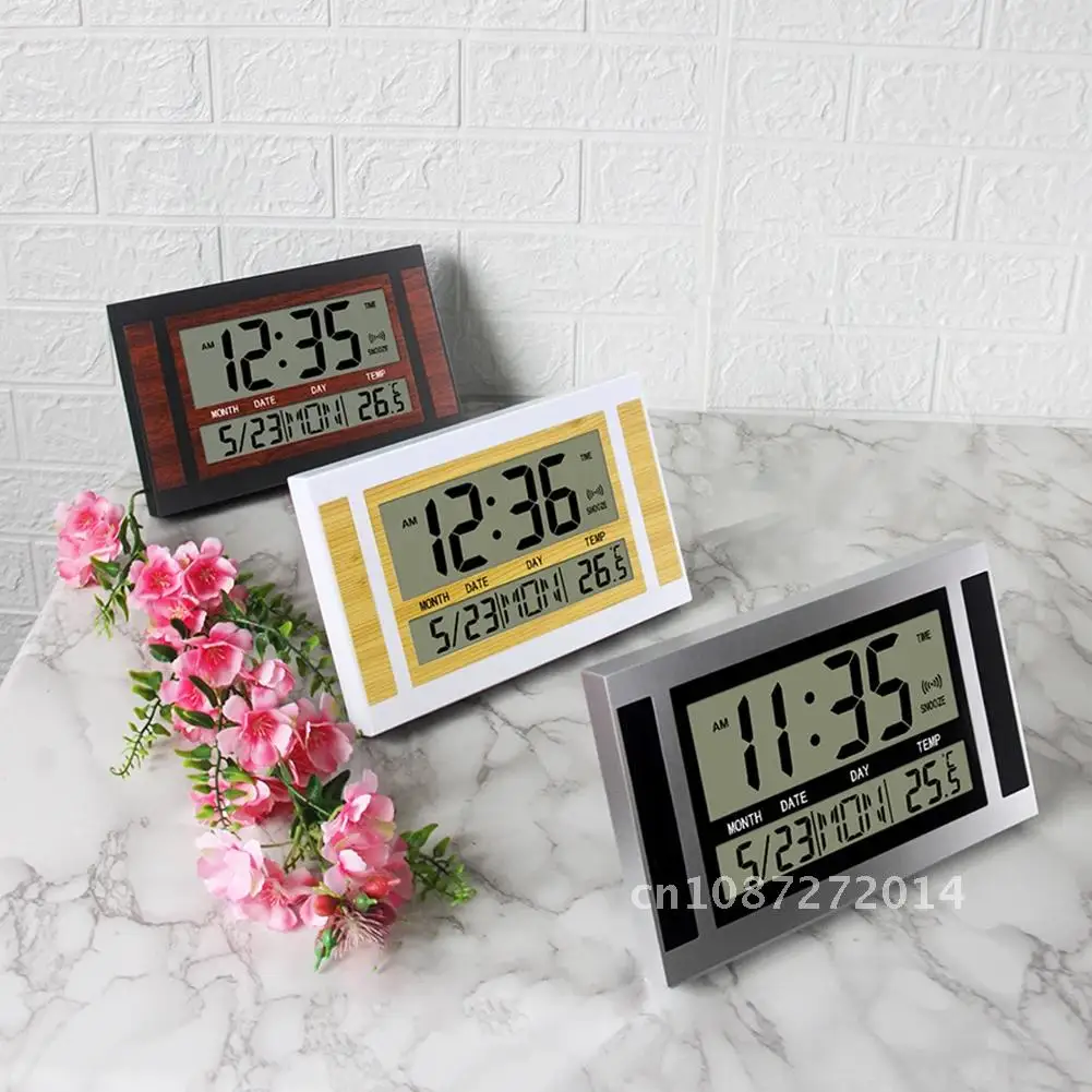 Alarm Clock 12/24 Hour Battery Operated Self-Setting Wall Desk Bedroom Clock Bedside Digital Calendar