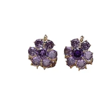  Korean New Design Fashion Jewelry 14K Gold Plated Purple Flower Double sided Zircon Earrings Elegant Women's Party Accessories 