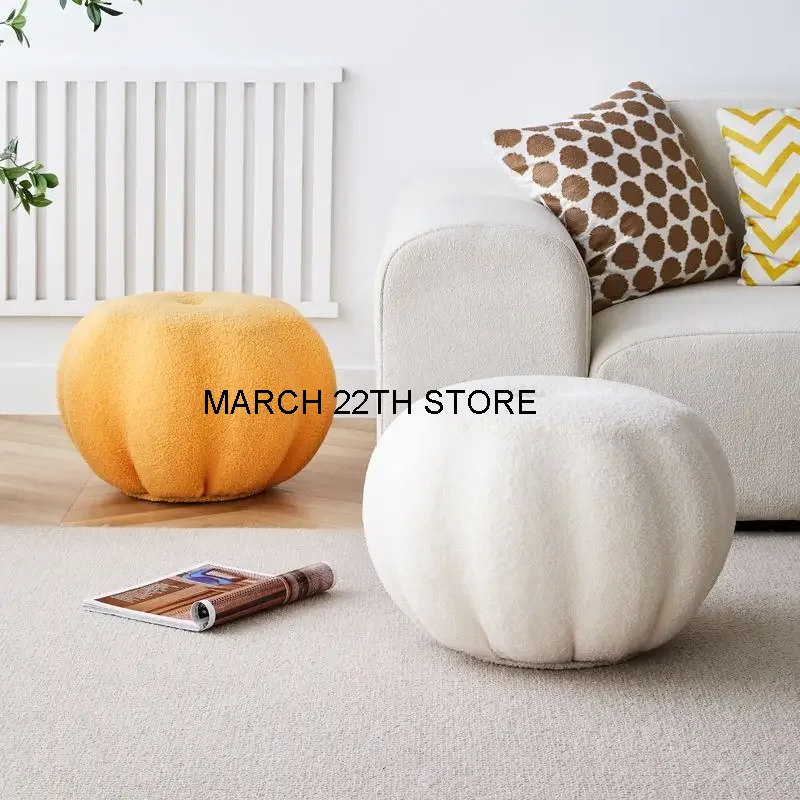 

INS Simple Pumpkin Sofa Low Stool Home Teddy Velvet Round Stool Bench Balcony Bedroom Lazy Tatami Footstool Hallway Shoe Stool