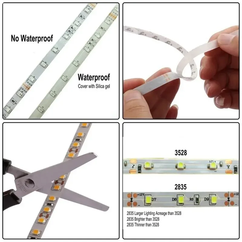 DC 12V LED Strip Light 2835 Waterproof Strip 5M 60LED/M RGB Warm White Strip Tape Lamp Diode Flexible TV Backlight