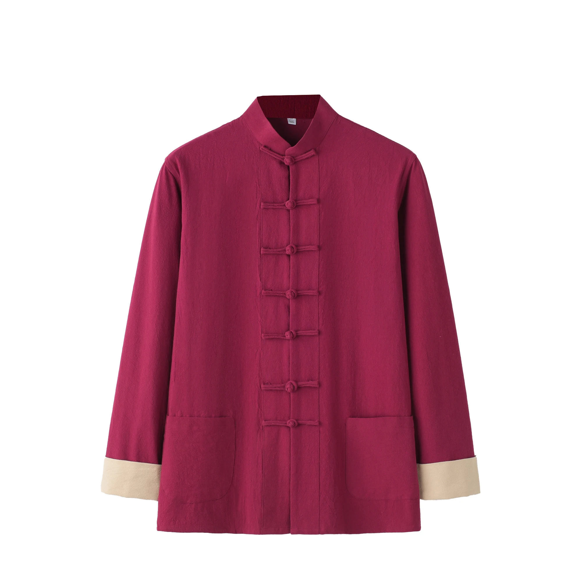 Men Chinese Style Shirt Cotton Comfy Loose Long Sleeve Button Up Kung Fu Pockets Traditional Tang Suit Tai Chi