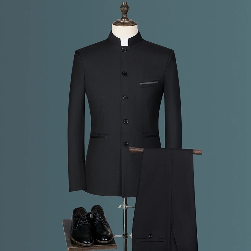 Suit Blazer Vest Pants Men's Fashion Gentleman Business Outdoor Standing Collar Gentleman Wedding Work Casual MAO Suit