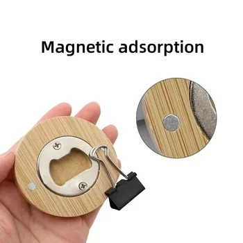 1/5/10/30 pezzi apribottiglie in legno massello rotondo aspirazione magnetica apri birra cocktail birra facile da aprire il coperchio gadget bar strumenti 1