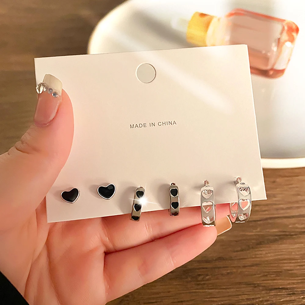 Korean Fashion Metal Love Heart Circle Drop Small Earrings for Women Trend Pendant Piercing Earrings Set Jewelry dangle earrings drop earrings pendant earrings