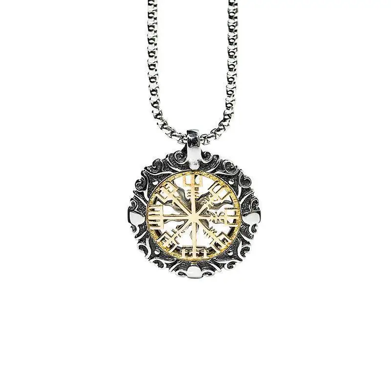 Vintage Double Sided Hollow Out Compass Intagliato Sun Totem Collana Con Ciondolo Per Uomo Donna Punk Personality Charm Jewelry Gifts