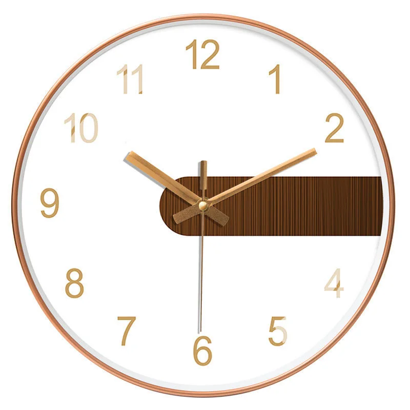 Wood Grain Simple Black Punch-free Wall Clock Golden Mute Cartoon Glass Clock 057J  