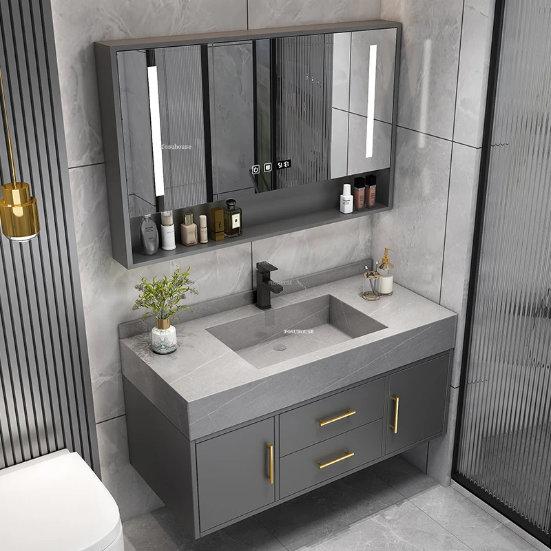 Modern Luxury Smart Bathroom Furniture Cabinets Combination Washbasin Household Design Bathroom Storage Cabinets Slate Cabinet