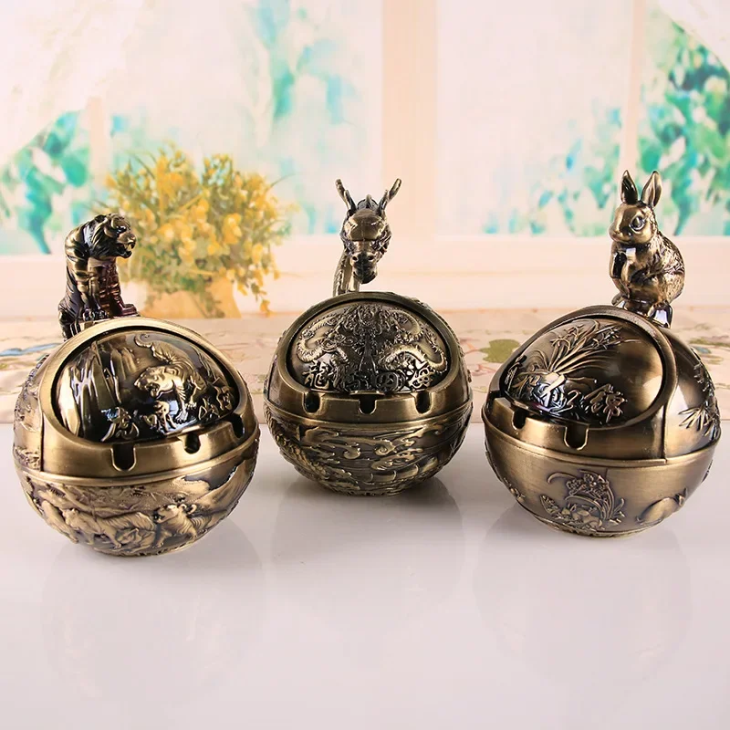 12 Zodiac signs retro ashtray with lid home office ashtray decoration