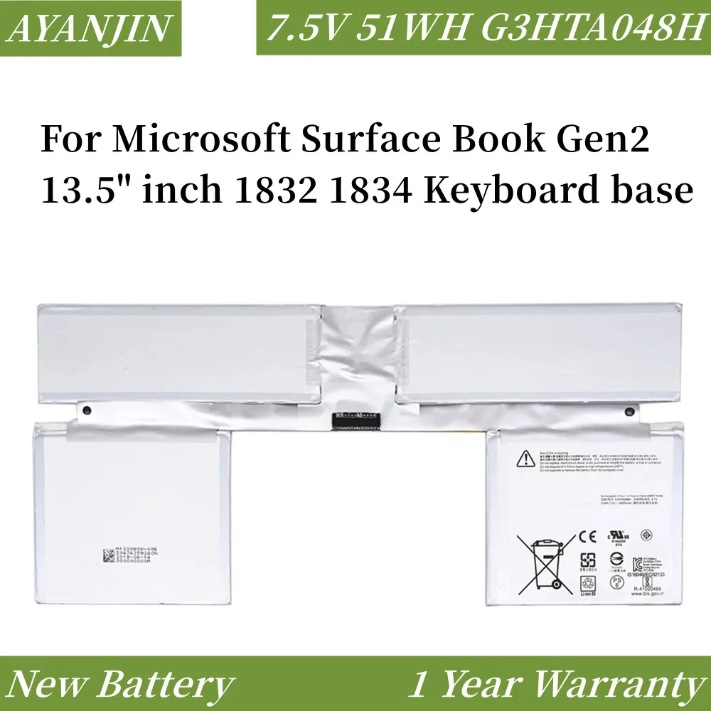 

G3HTA048H 7.5V 51WH Keyboard Battery For Microsoft Surface Book Gen2 13.5" inch 1832 1834 Keyboard base