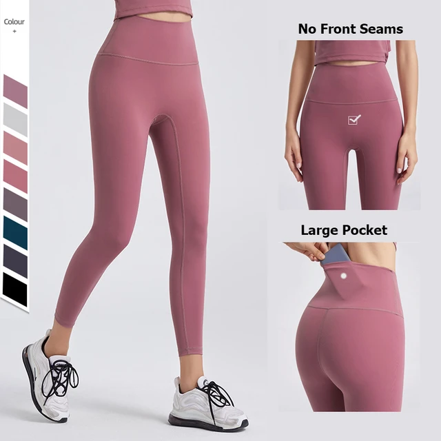 Buttery Soft Solid Color Yoga Pants Women No Front Seam High Waist Fitness Leggings  Back Waist Pocket Stretch Workout Tights