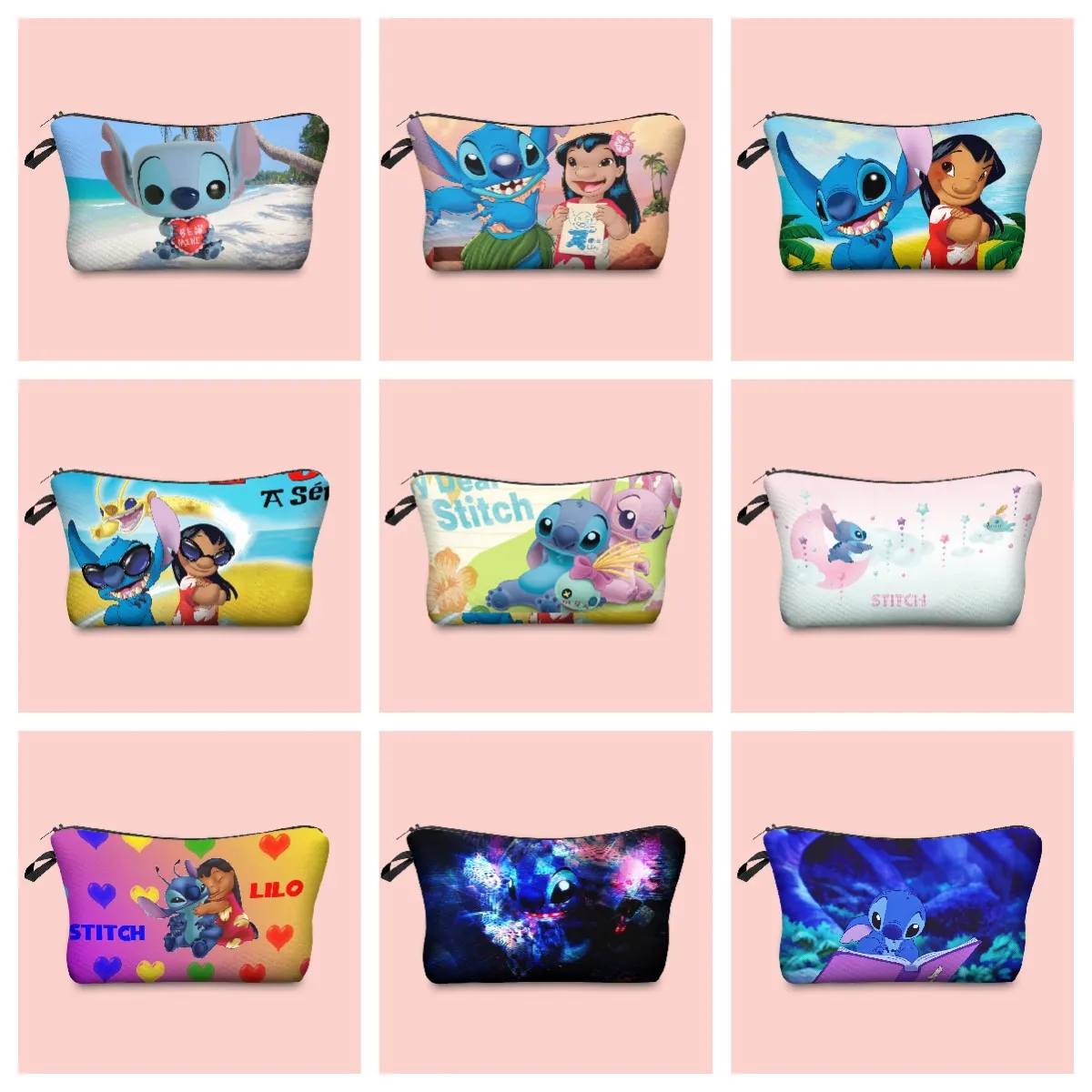 

Disney Cartoon Stitch Storage Bag Kawaii Lilo Stitch Print Portable Travel Toiletry Bag Coin Purse Children's Toys Gifts