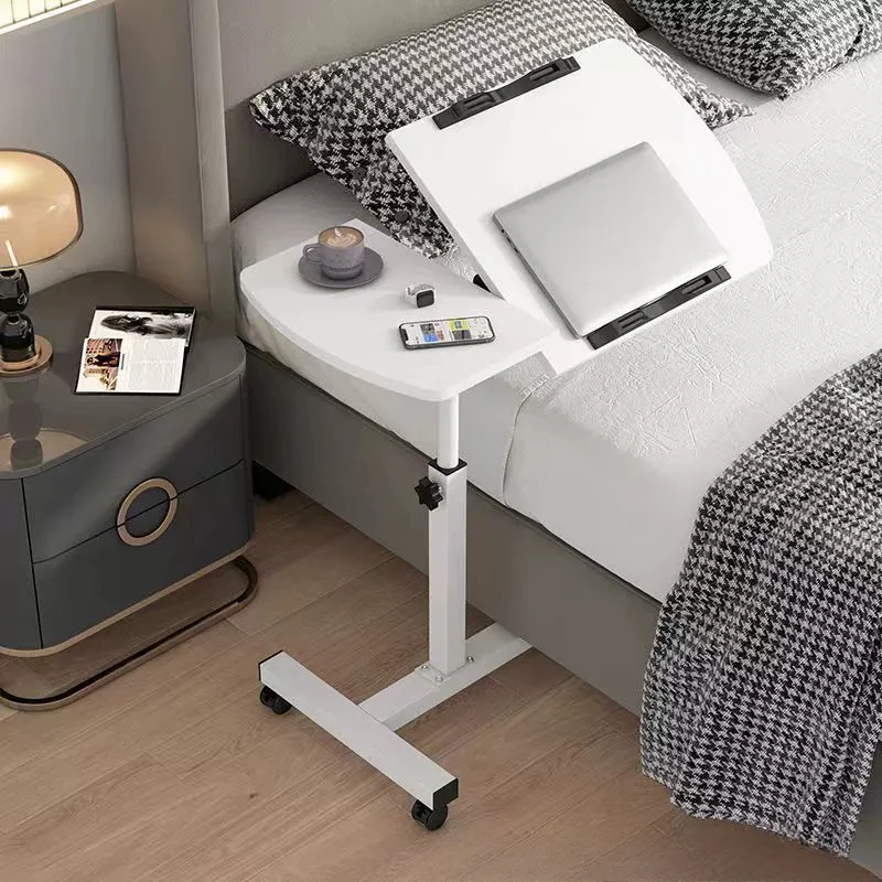 Bedside Desk, Portable Laptop Desk with Drawers, 360 ° Rotating Board, Double Anti Slip Strips, Adjustable Height, Foldable