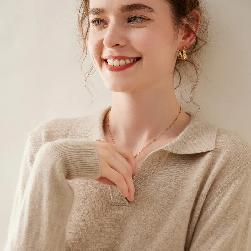 WinvyNee Women Cashmere Merino Wool Sweater Polo Neck Loose Solid Knit Tops Sweaters Casual Pullover Jumpers Autumn A1054004 4
