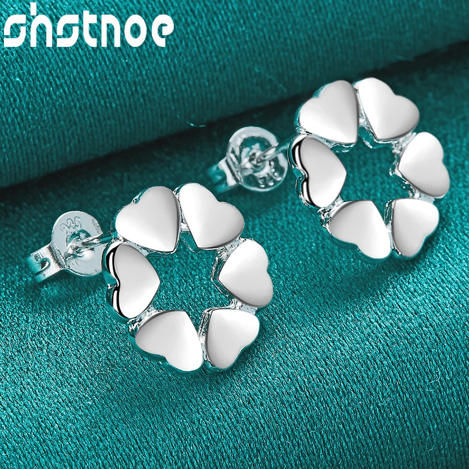 925 Sterling Silver Jewelry Set Hollow Flower Heart Pendant Necklace Earring for Woman Bridal Wedding Birthday