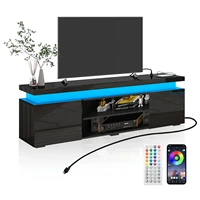 66 Inch LED TV Stand for 70/75 Inch TV, Modern Gaming TV Cabinet with Power Outlet, High Gloss Entertainment Center with Storage 2