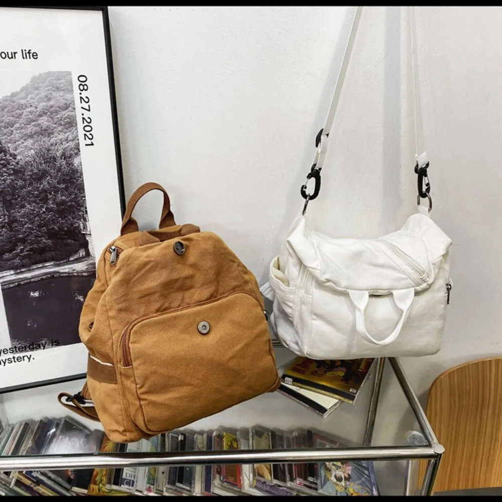 

Solid Color Canvas Backpack Travel Large Capacity Canvas Travel Bag Multi-purpose School Bag for Students Women Men