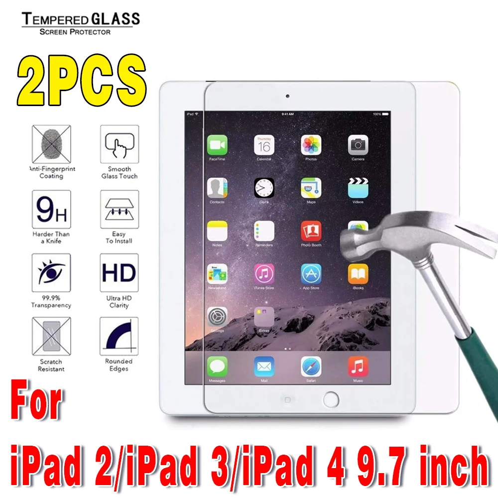 

2Pcs Tempered Glass For iPad 2 3 4 9.7 inch Tablet Screen Protector A1395 A1396 A1397 A1416 A1403 A1430 A1458 A1459 A1460 Glass