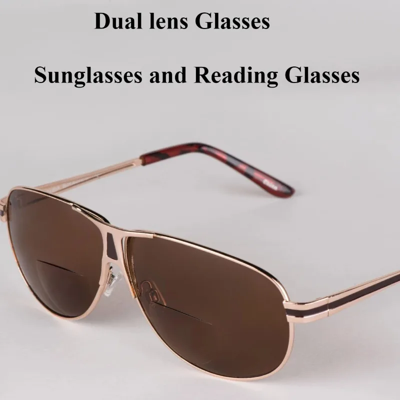 Dual-Lens Prescription Reading Sunglasses with Metal Frame