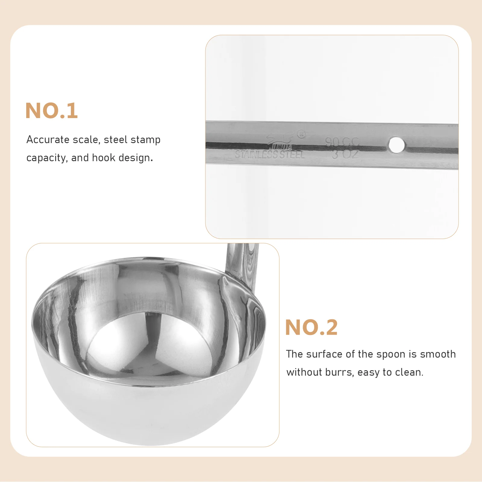 Stainless Steel Ladle Soup Spoon Metal Kitchen Tool Reusable Serving Utensil Sauce Scoop Water Ladle Set Hook Handle Tableware