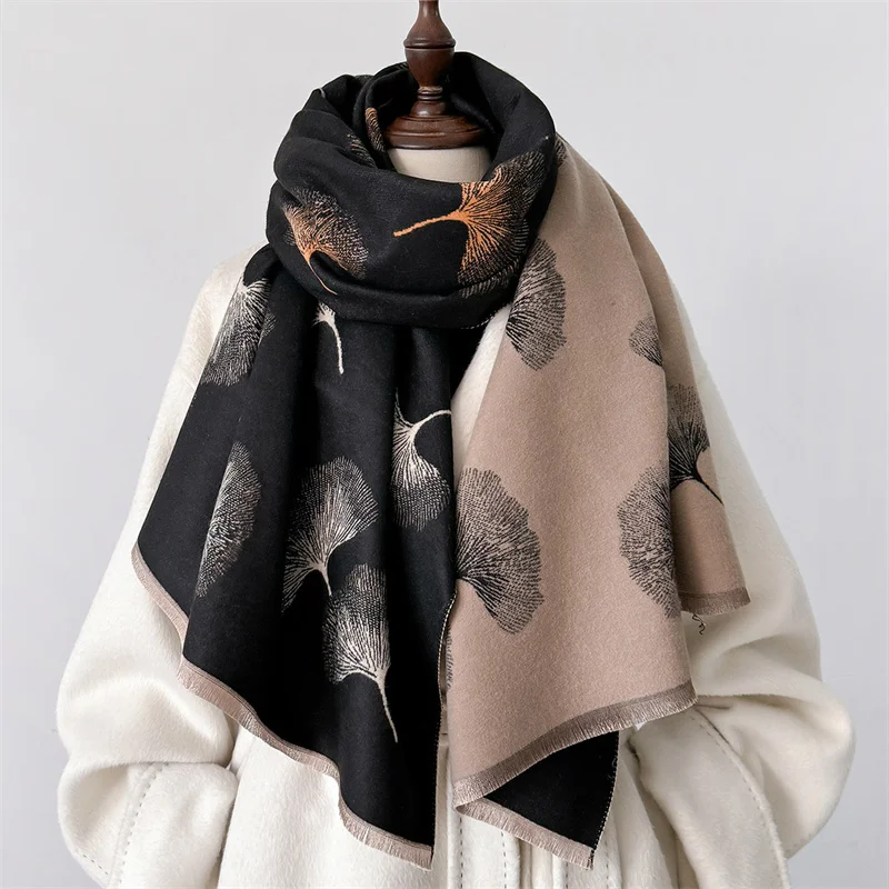 Sciarpa Lunga Donna In Morbido Cashmere | Stile Floreale Con Nappe | 180x70 Cm | Calda Sciarpa Invernale