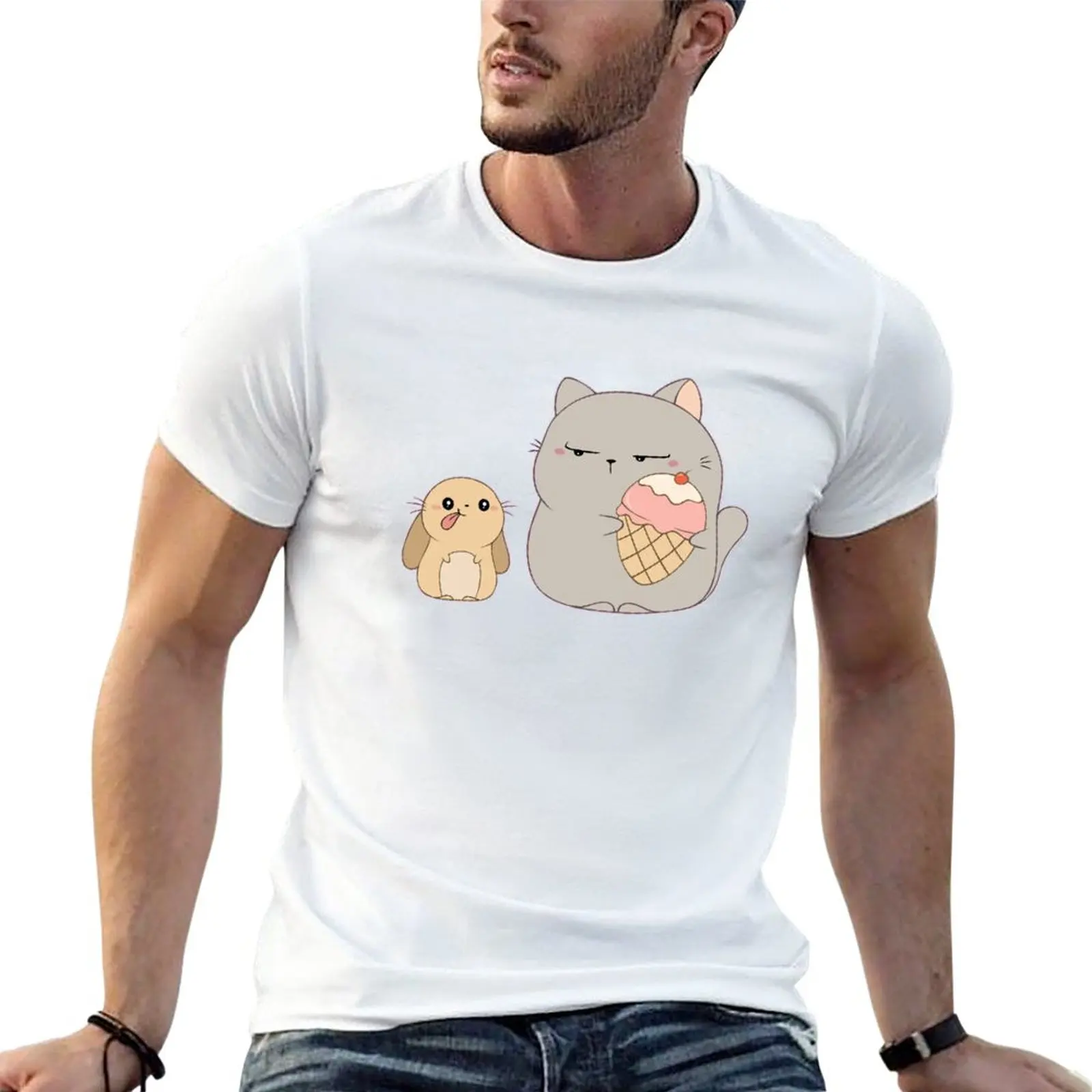 

New Kitty and a little bunny T-Shirt plus size tops sweat shirt anime fitted t shirts for men