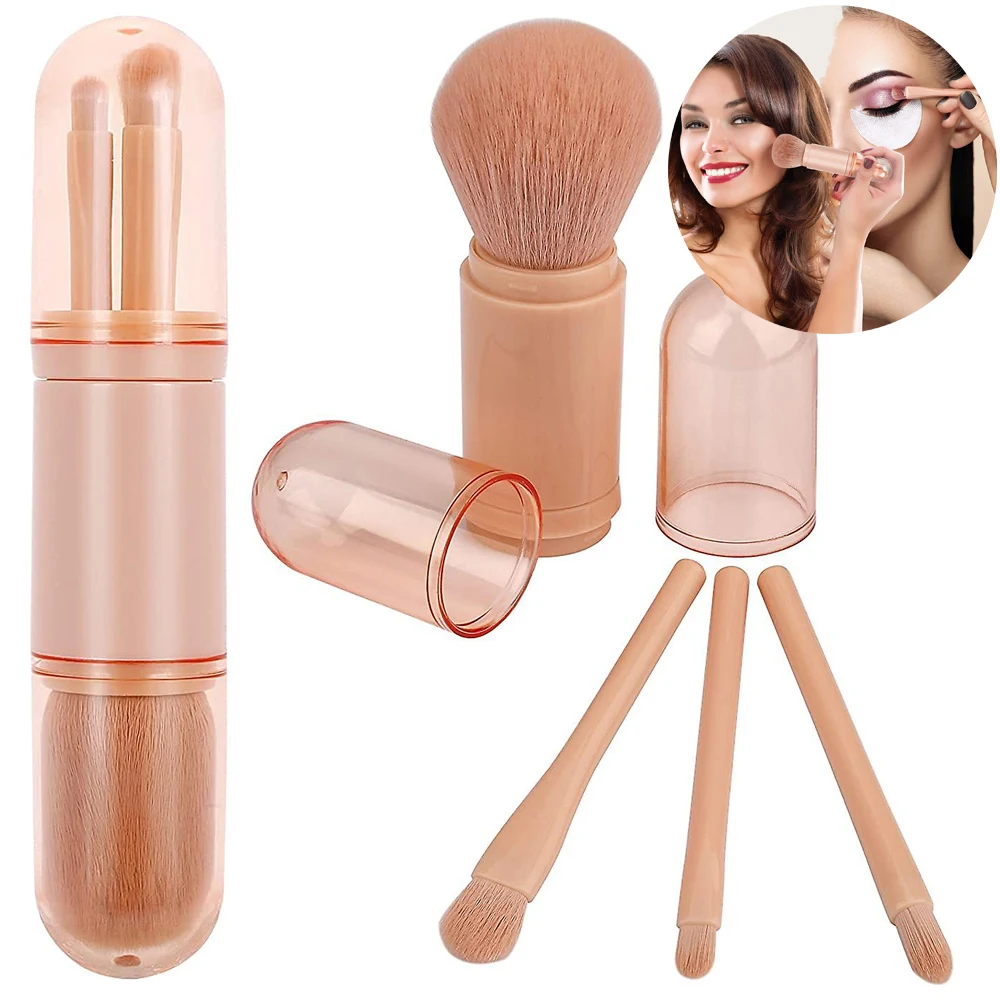 

4 in 1 Makeup Brush Set Mini Eyeshadow Foundation Powder Brush Portable Travel Retractable Make Up Brush Cosmetics Beauty Tools