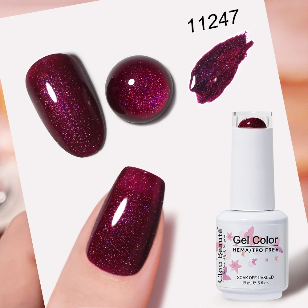 Clou Beaute Full Coverage Dark Red and Grey Gel Nail Polish