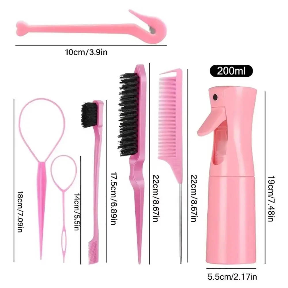 7Pcs/Set Edge Control Hairdressing Tool Set Plastic with Braiders Hair Brush Set Eyebrow Brush Ponytail Creator
