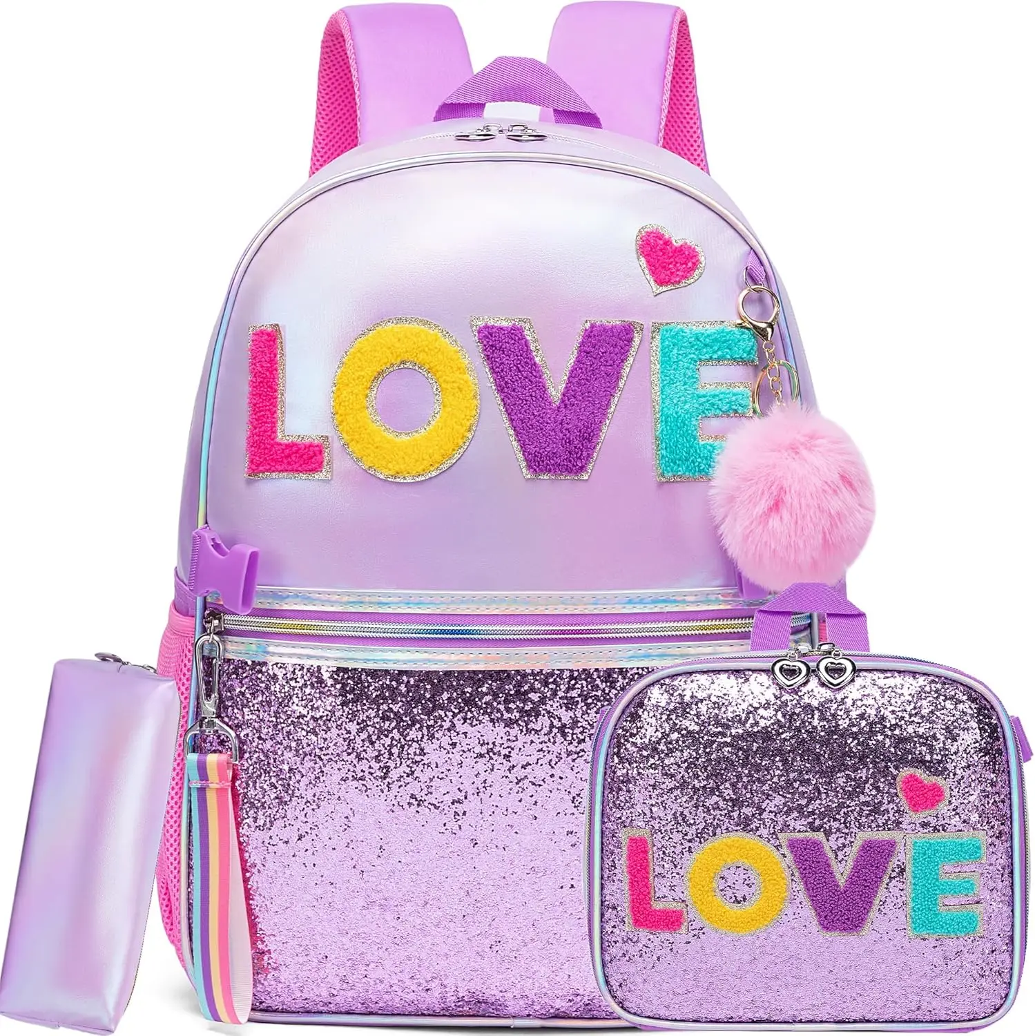 Purple Backpack for Girls Backpack with Lunch Box Penbag for Elementary Student Kids School Bag for Girls Ages 6-8 Years Old 1