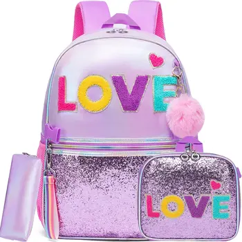 Purple Backpack for Girls Backpack with Lunch Box Penbag for Elementary Student Kids School Bag for Girls Ages 6-8 Years Old 1