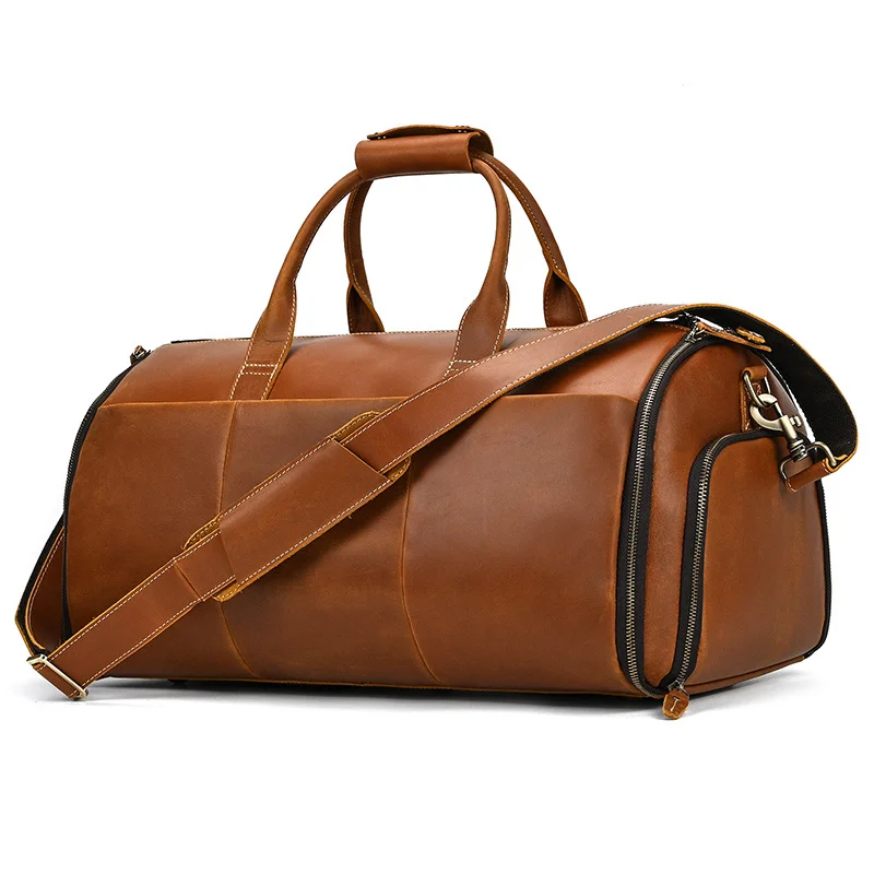 Leather Travel Bag With Shoe Compartment