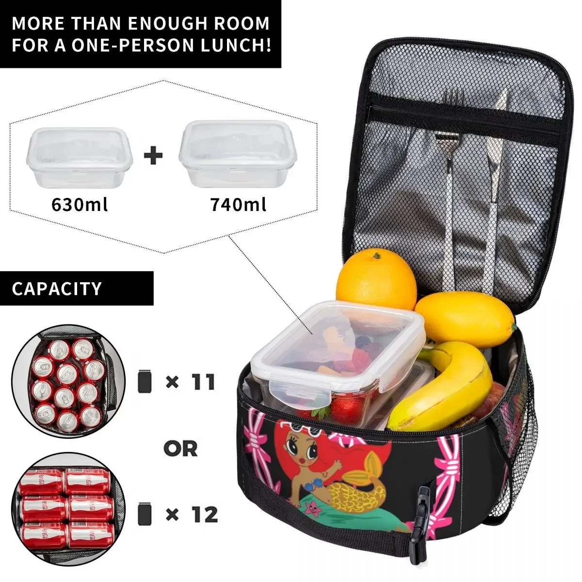 Karol G Sirenita Lunch Bag For Student 2023 Heart Cartoon Lunch Box Picnic Portable Zipper Thermal Lunch Bags Oxford Cooler Bag