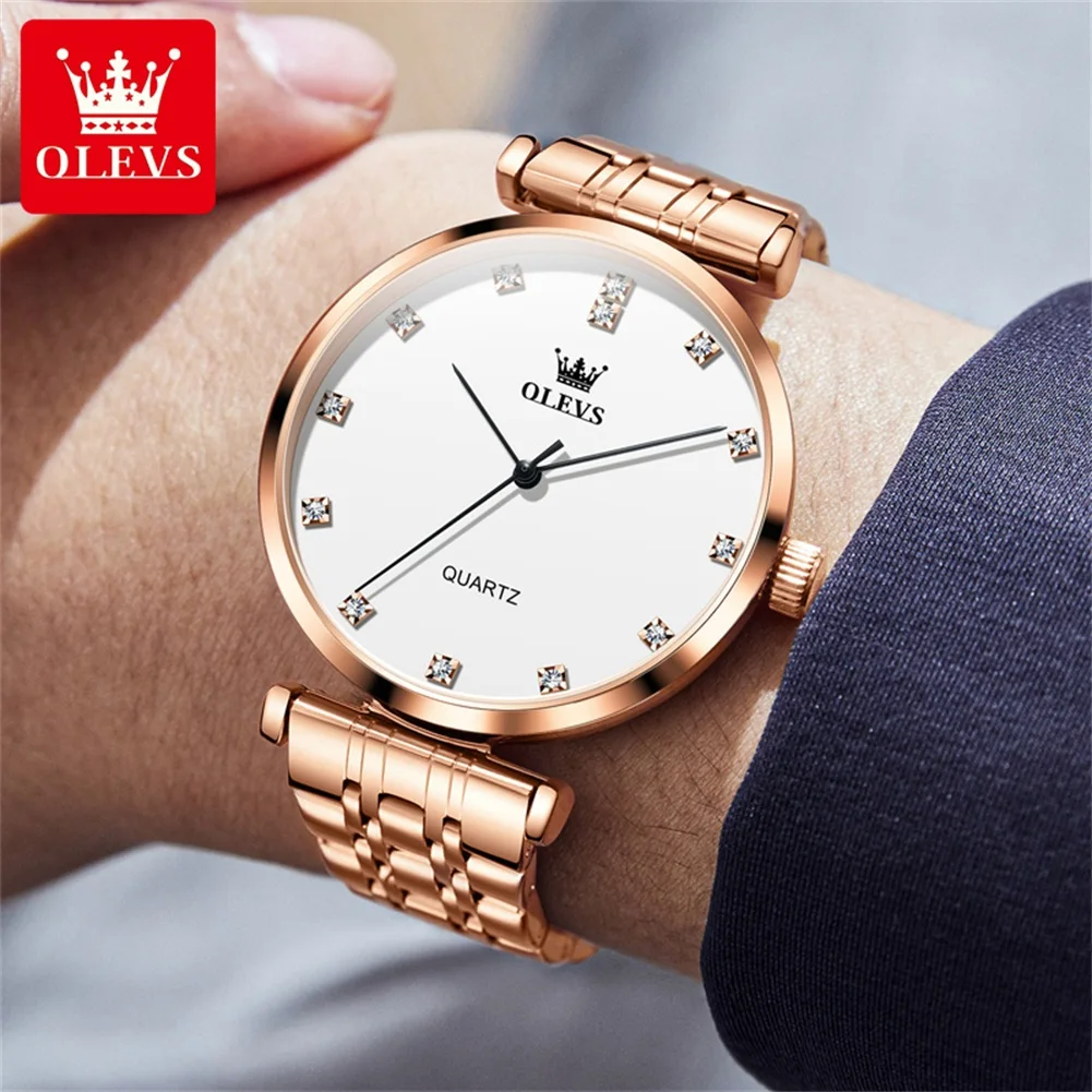 OLEVS Brand Fashion Simple Quartz Watch for Men Luxury Rose Gold Stainless Steel Strap Waterproof Mens Watches Relogio Masculino