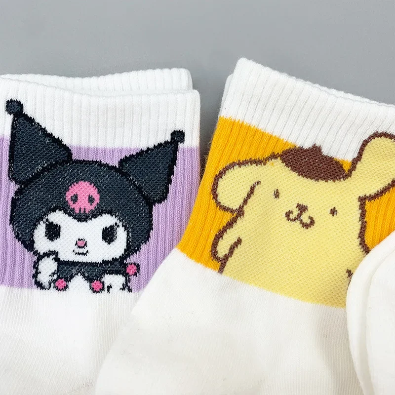 Kawaii Cute Sanrio Kuromi Mymelody Cinnamoroll Pom Pom Purin Keroppi Gudetama Mid-Tube Socks Cotton Ins Christmas Gift For Girls