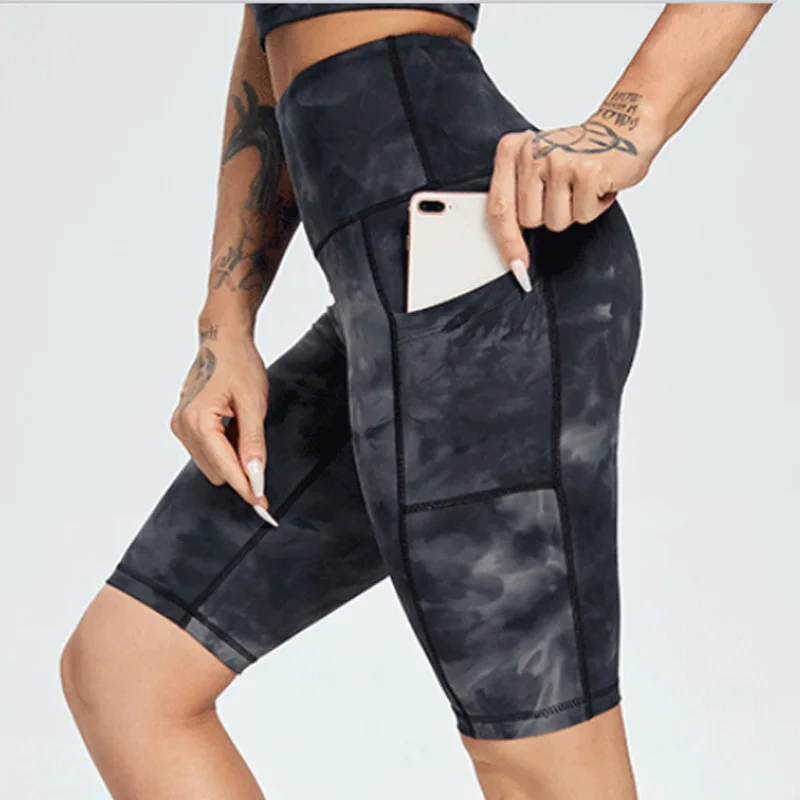 TieDyeSportsShortsWomenYogaShortsWithpocketHighWaistFitness