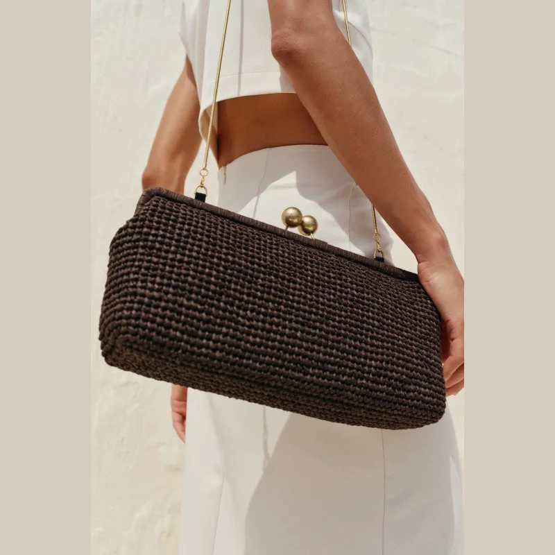 New Handwoven Raffia Shoulder Bag, Women's Staw Crossbody Bag Vacation Clip Bag Clutchs, Summer Luxury Design Baguette Bag