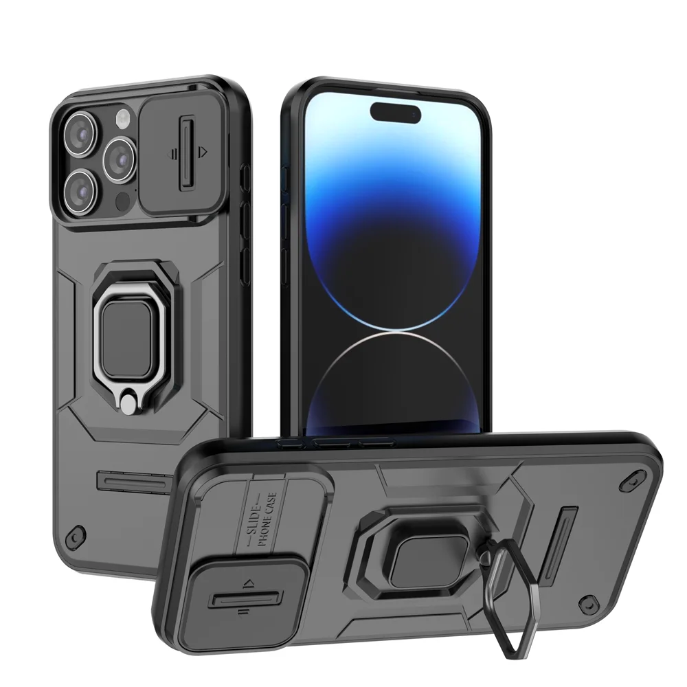 

Military Grade Protection Slide Camera Armor Case for iPhone 15 Pro Max 13 14 15 Pro 14 Plus Ring Holder Defender Rugged Cover